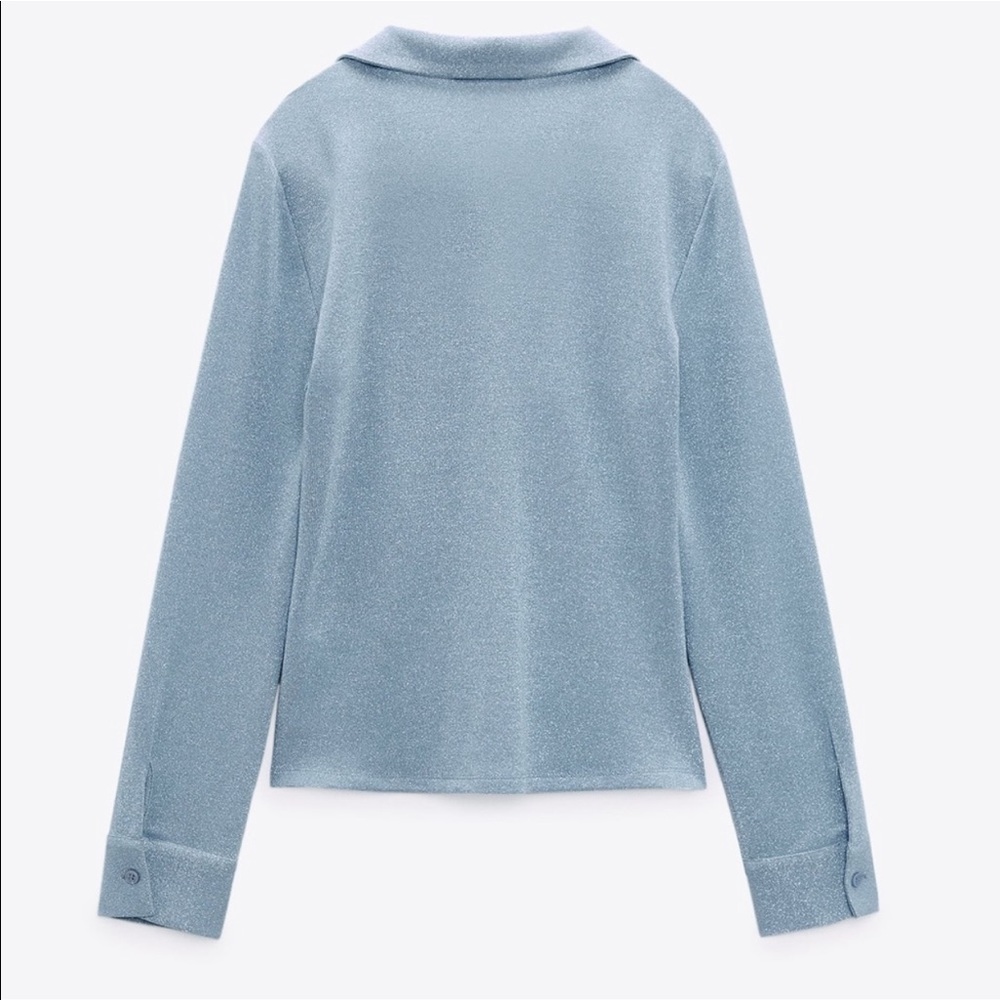 NWT Zara Light Blue Open Detail Ruched Top - Picture 6 of 14